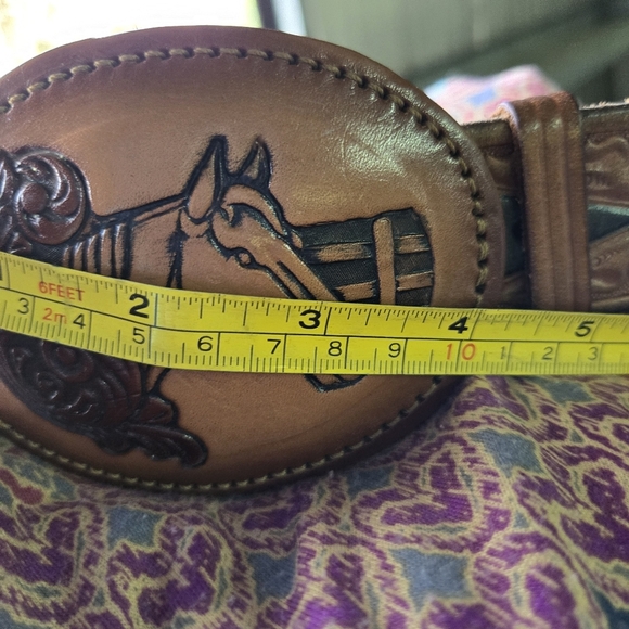 LOOPER | Vintage Hand-tooled Leather Belt & Buckle sz 36 - Picture 7 of 8